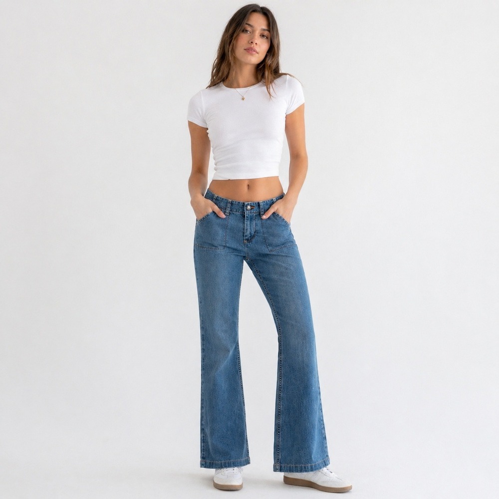 Vintage Old Navy Cropped Flare Jeans Womens 6 Blue Y2K‎ 2004 Low Rise Denim